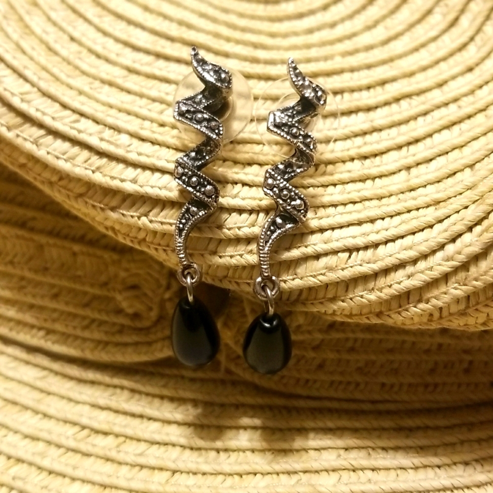 Marcasite Spiral Earrings dangle vintage